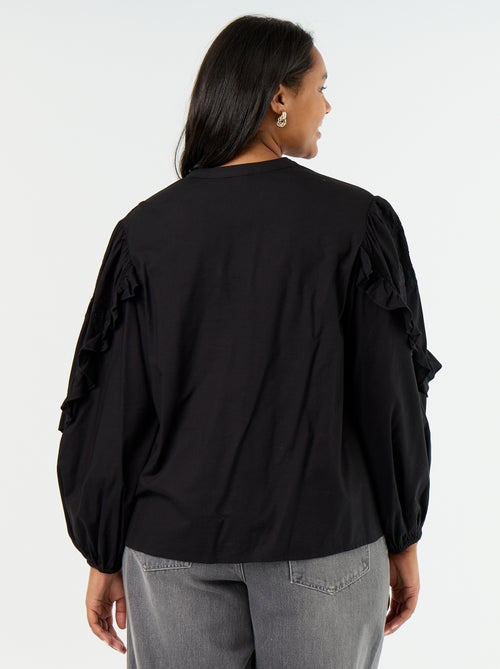 Unifarbene Bluse mit Rüschen - Kiabi