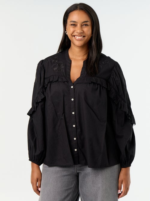 Unifarbene Bluse mit Rüschen - Kiabi