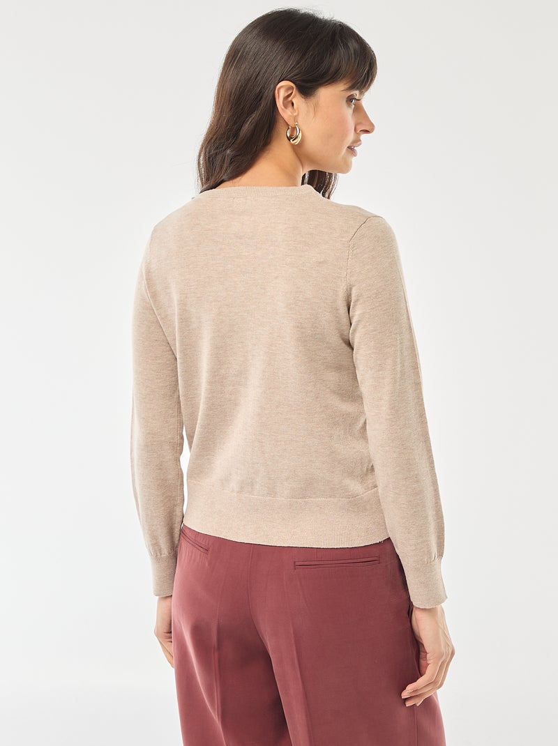 Unifarbene Strickjacke mit Rundhals Beige - Kiabi