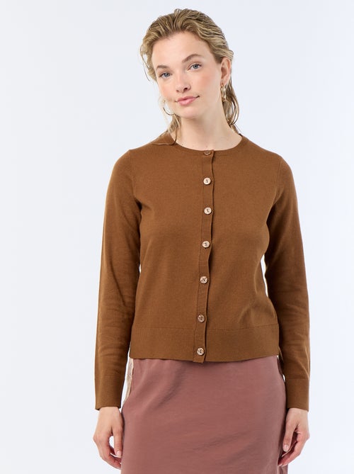 Unifarbene Strickjacke mit Rundhals - Kiabi