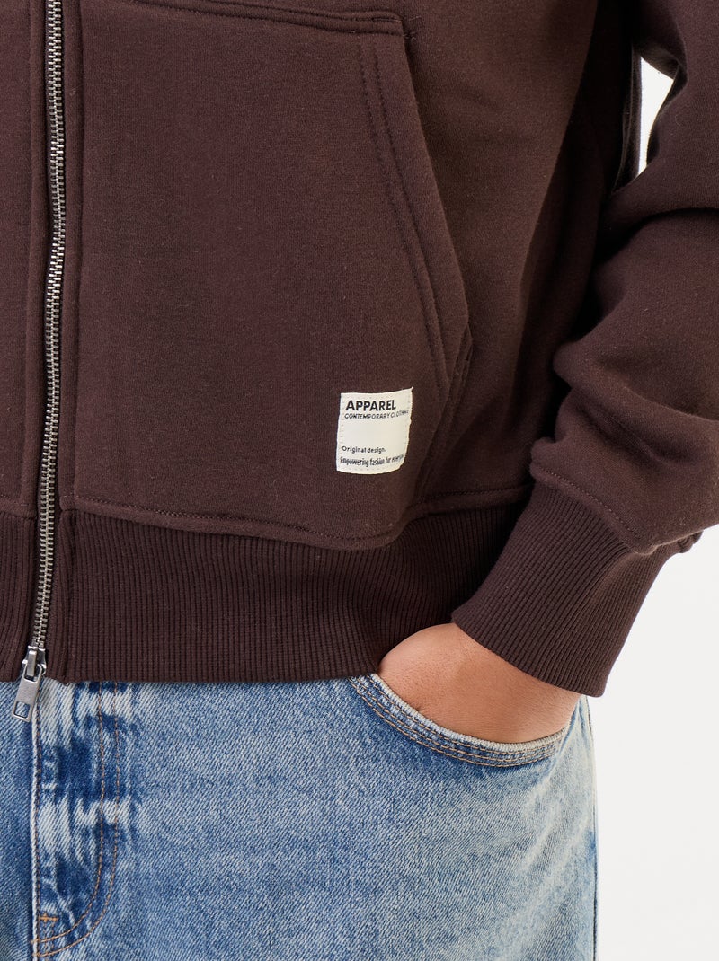 Unifarbener Kapuzen-Sweatshirt mit Reissverschluss Marron - Kiabi
