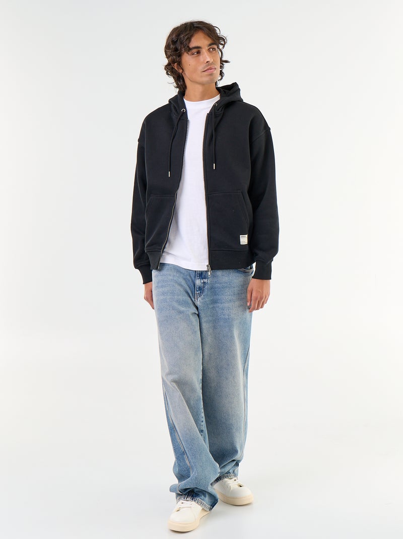 Unifarbener Kapuzen-Sweatshirt mit Reissverschluss Noir - Kiabi