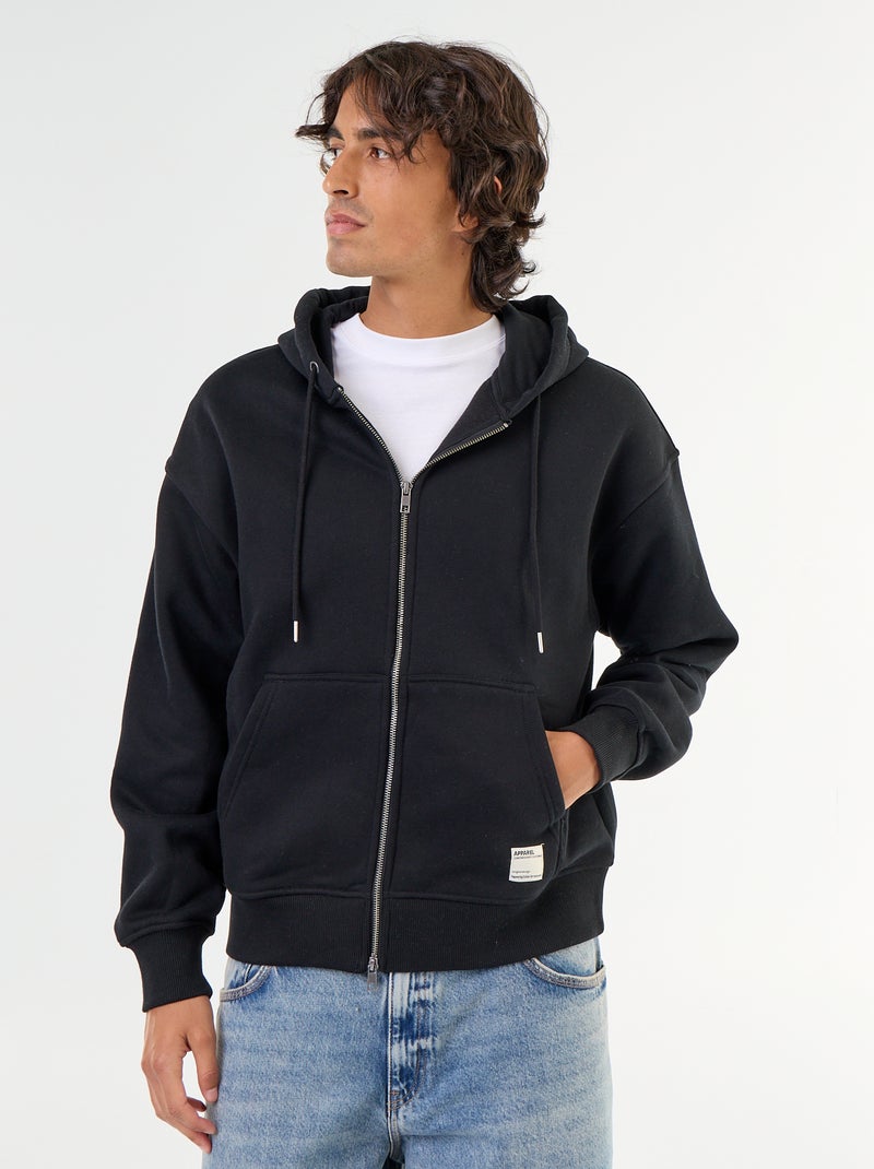 Unifarbener Kapuzen-Sweatshirt mit Reissverschluss Noir - Kiabi