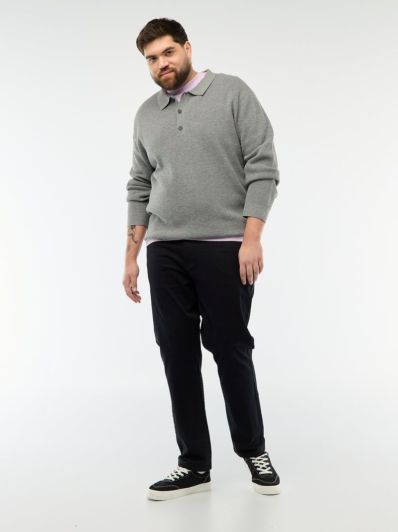 Unifarbener Polopullover mit Knopfleiste Grau - Kiabi