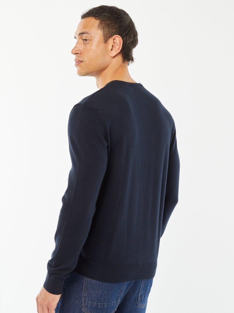 Unifarbener Rundhals-Pullover Marineblau - Kiabi