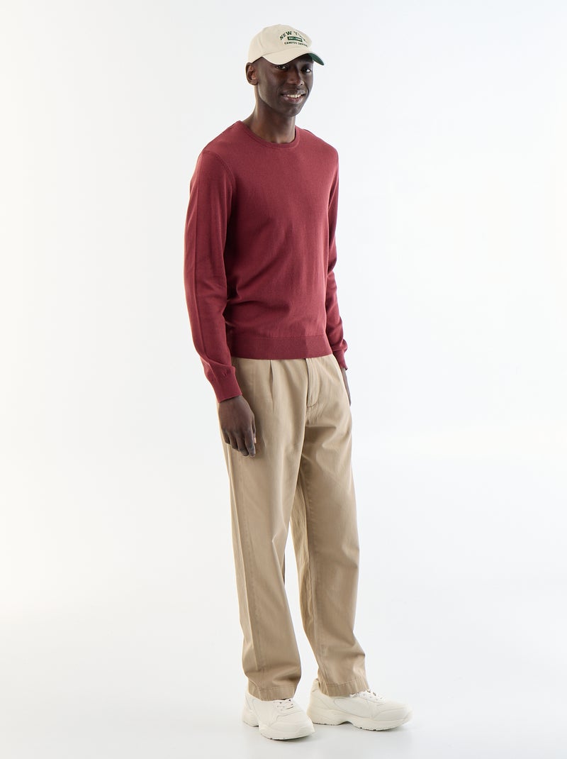 Unifarbener Rundhals-Pullover Rot - Kiabi