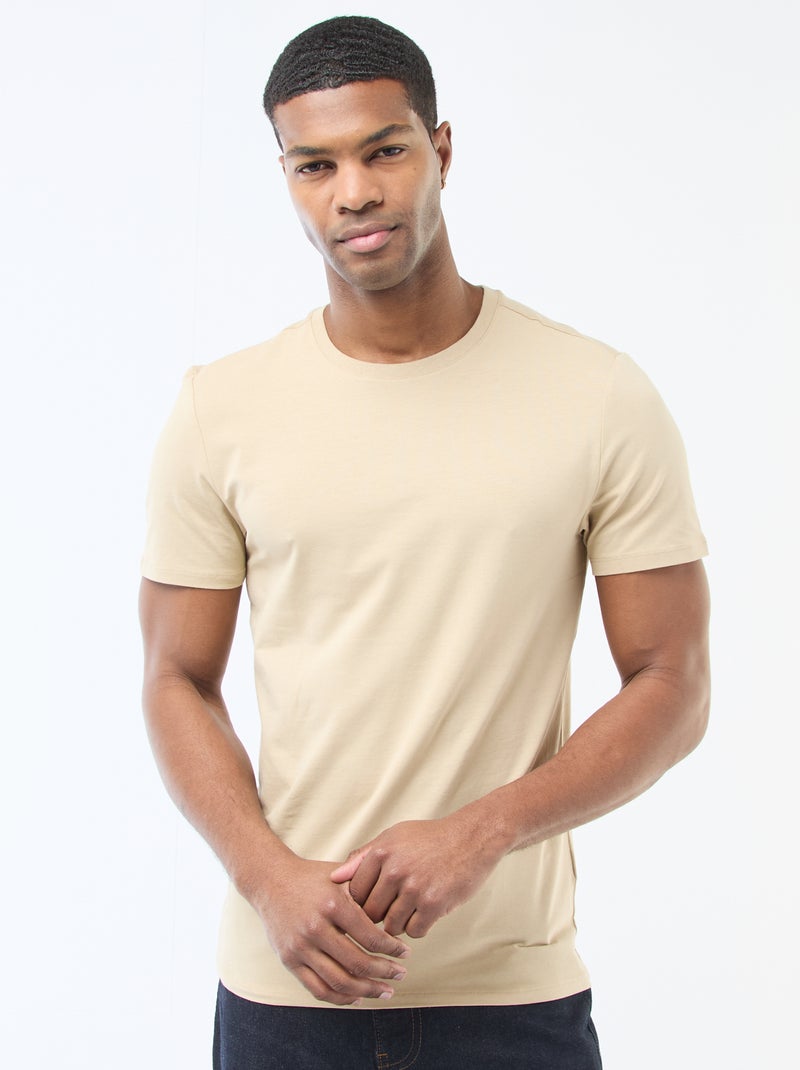 Unifarbenes T-Shirt - Slim Fit Beige - Kiabi