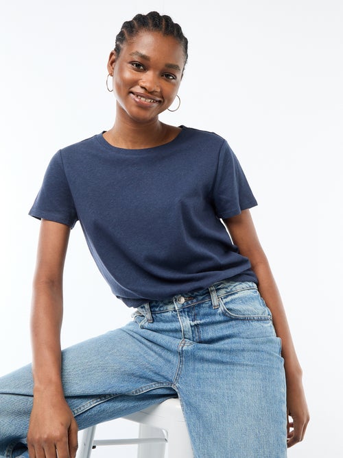 Unifarbenes T-Shirt aus Leinenmischung - Kiabi Unifarbenes T-Shirt aus Leinenmischung - Kiabi