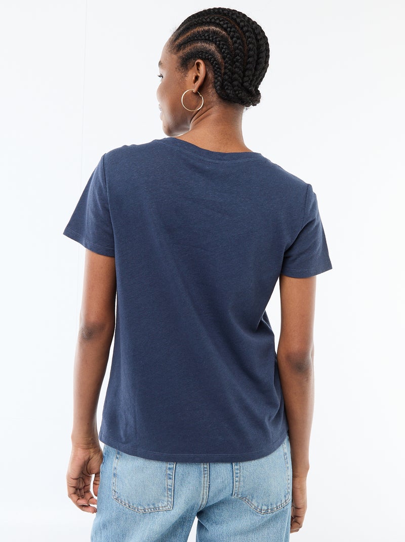 Unifarbenes T-Shirt aus Leinenmischung Blau - Kiabi