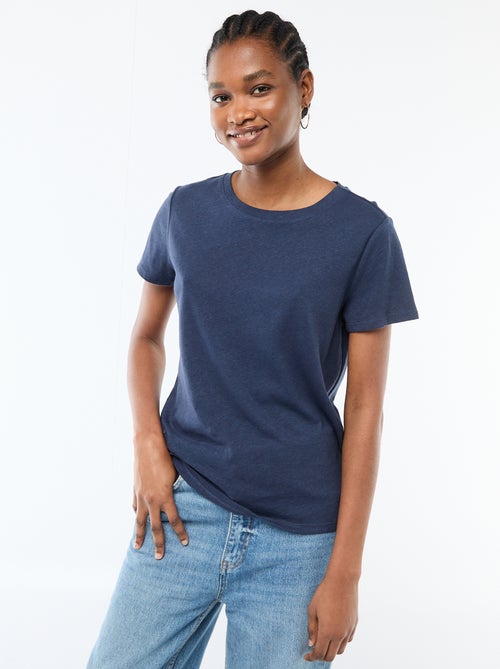 Unifarbenes T-Shirt aus Leinenmischung - Kiabi Unifarbenes T-Shirt aus Leinenmischung - Kiabi