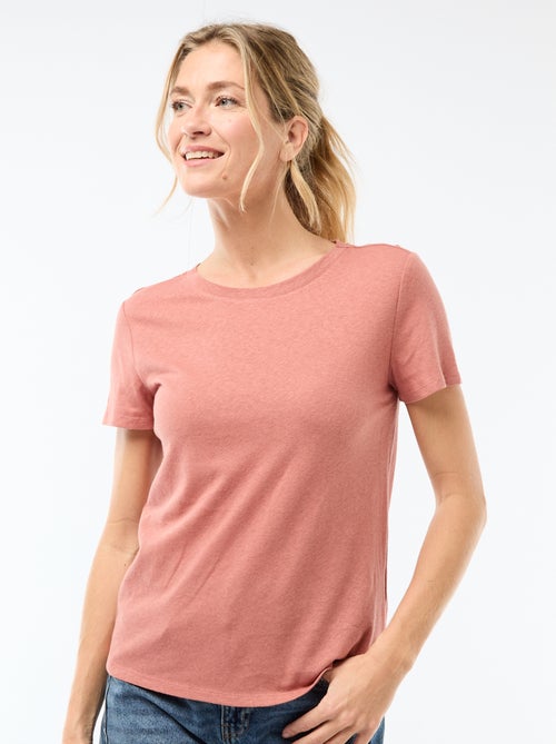 Unifarbenes T-Shirt aus Leinenmischung - Kiabi Unifarbenes T-Shirt aus Leinenmischung - Kiabi