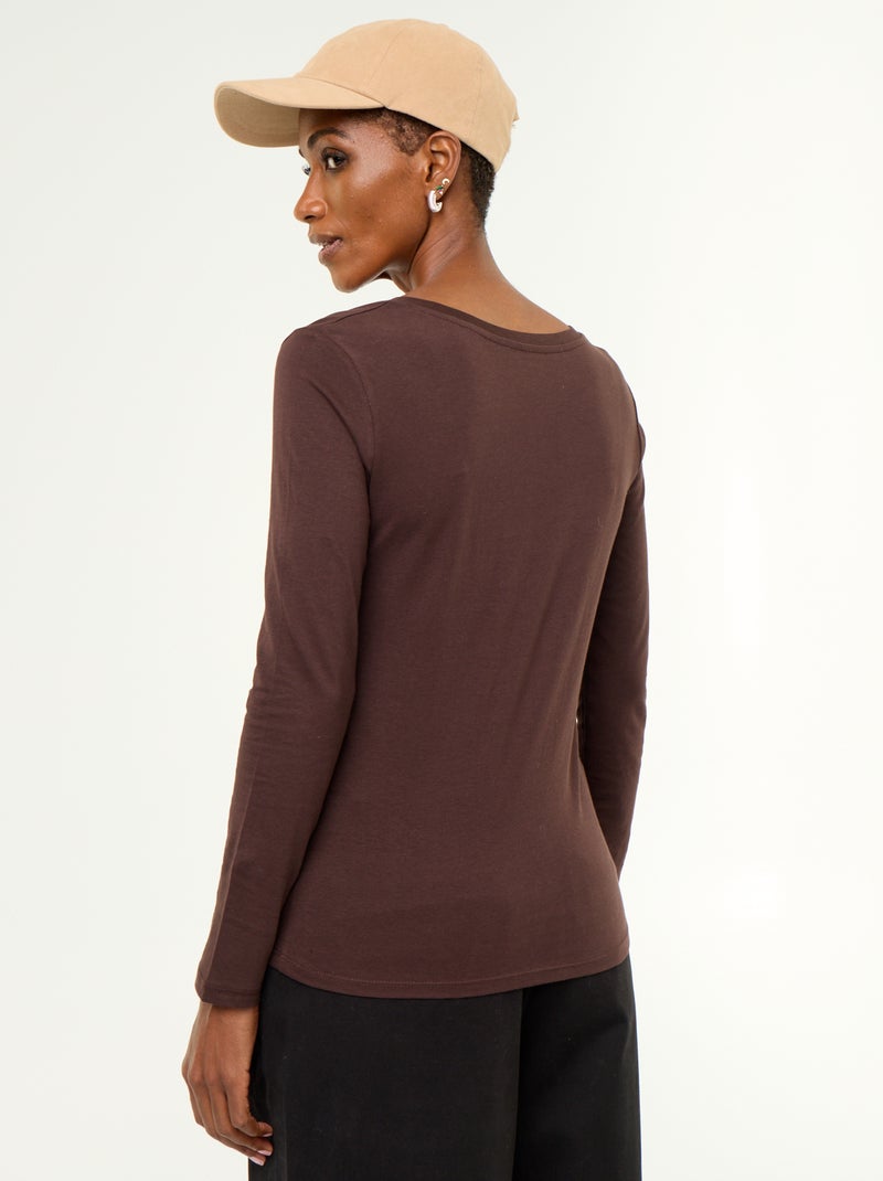 V-Ausschnitt T-Shirt Marron - Kiabi