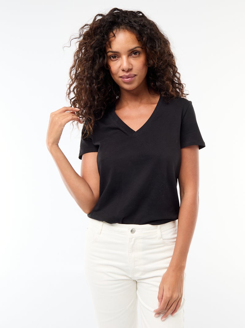 V-Ausschnitt T-Shirt Schwarz - Kiabi