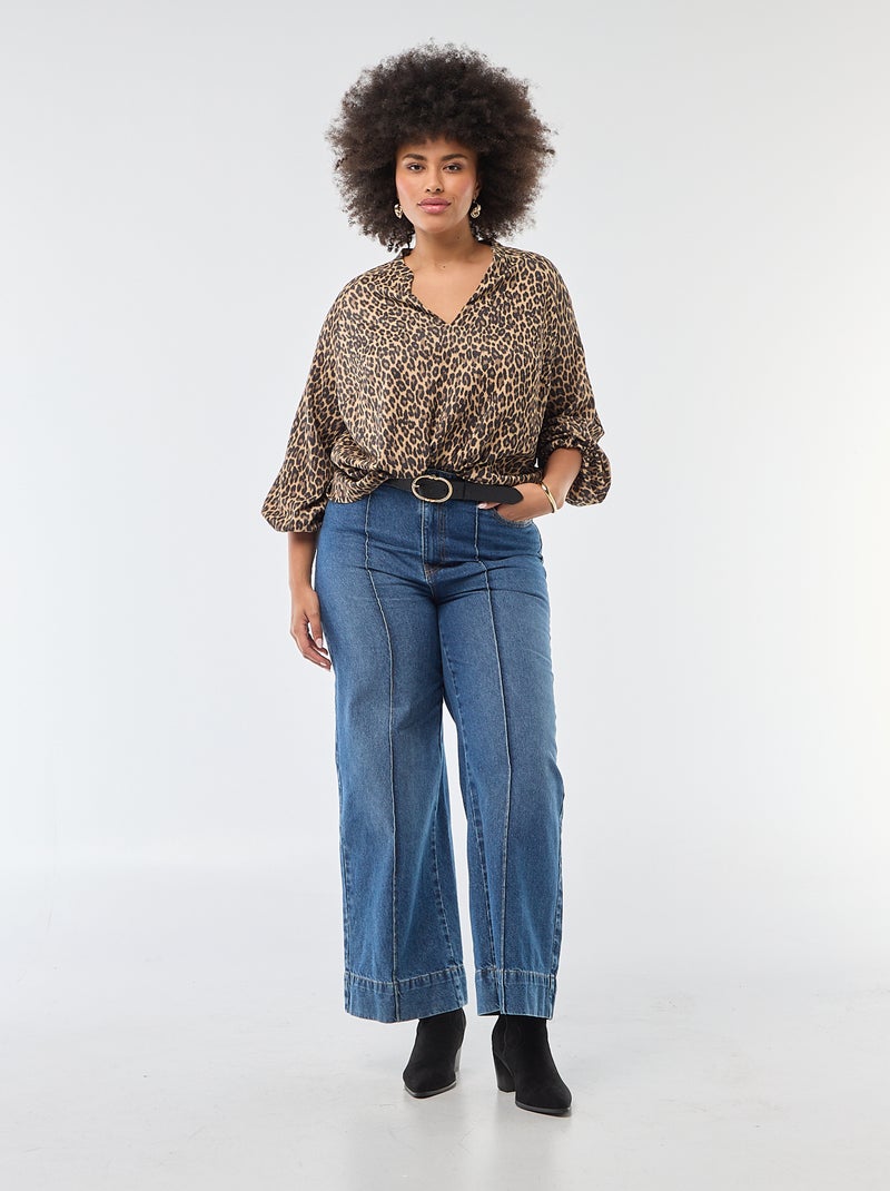 V-Neck Blouse with Allover Print Beige - Kiabi