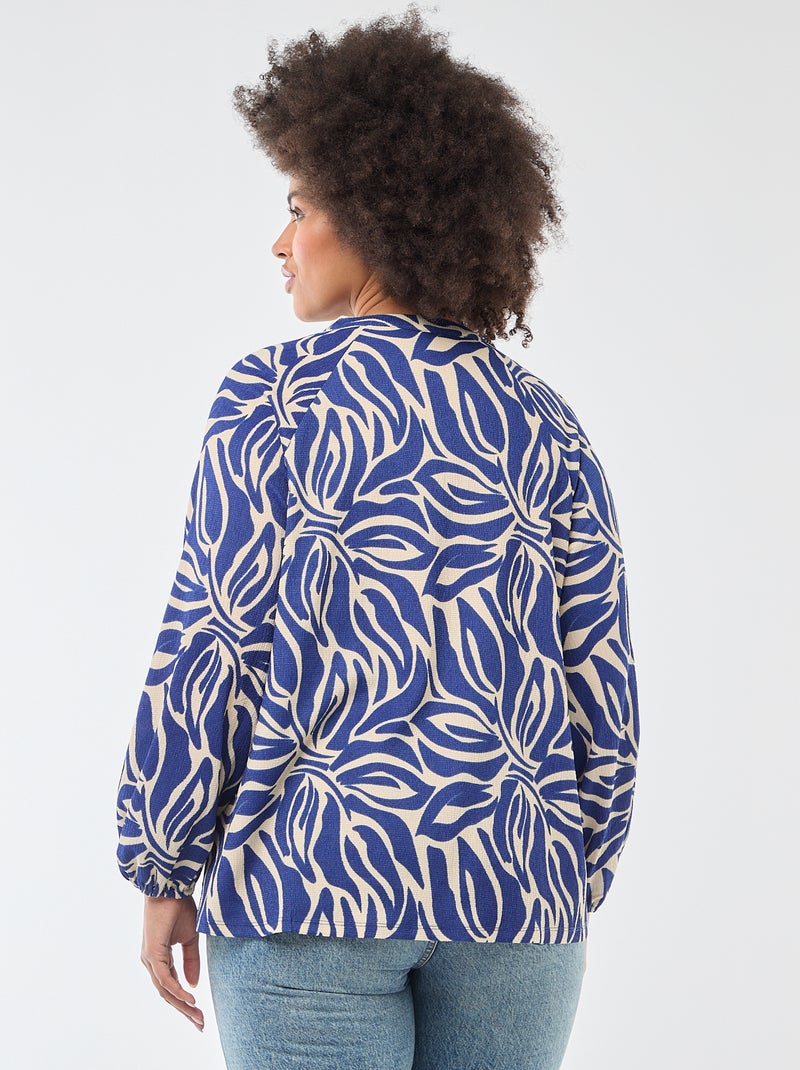 V-Neck Blouse with Allover Print Blue - Kiabi