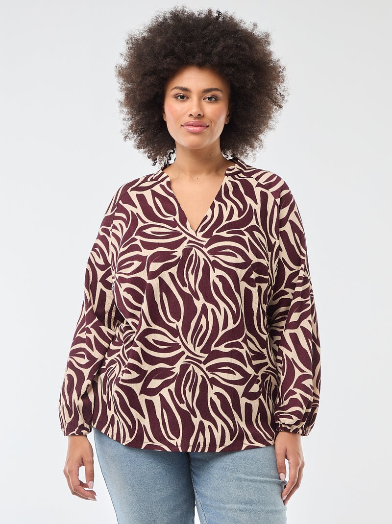 V-Neck Blouse with Allover Print Red - Kiabi