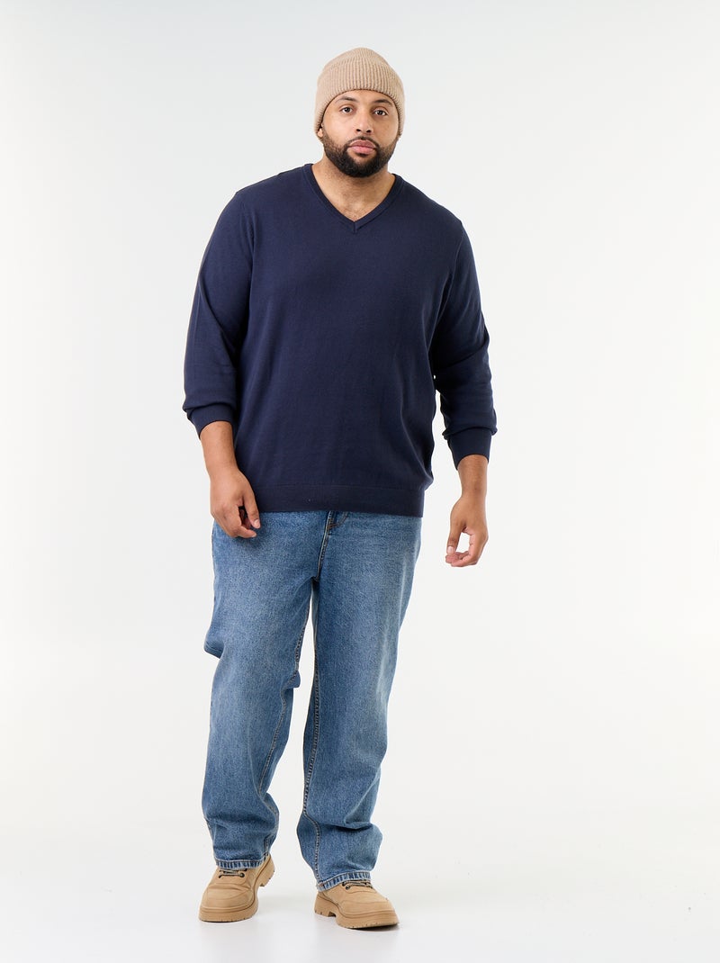 V-neck knit sweater Blue - Kiabi