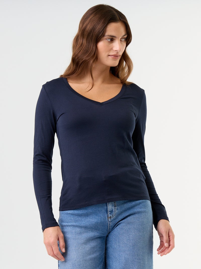 V-neck T-shirt Blue - Kiabi