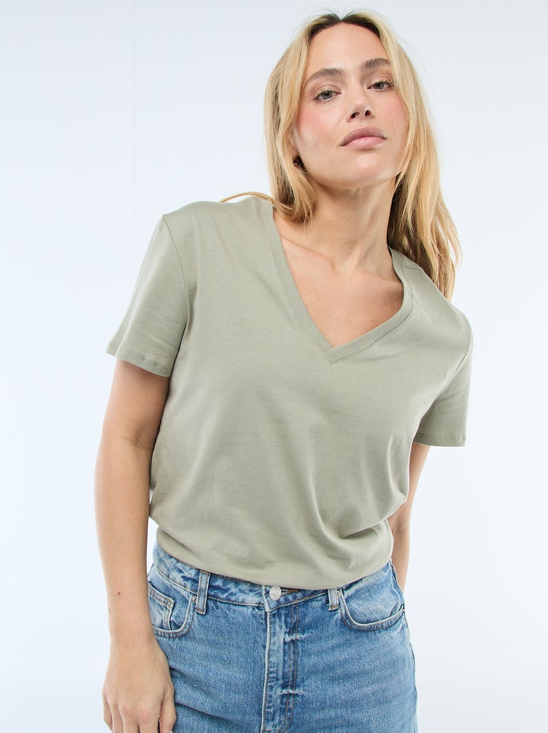 V-neck T-shirt Green - Kiabi