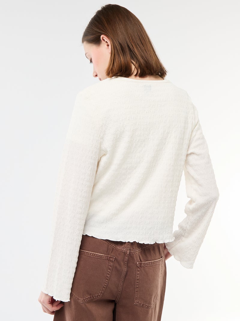 V-Neck Waffle Knit Top with Gold Buttons White - Kiabi