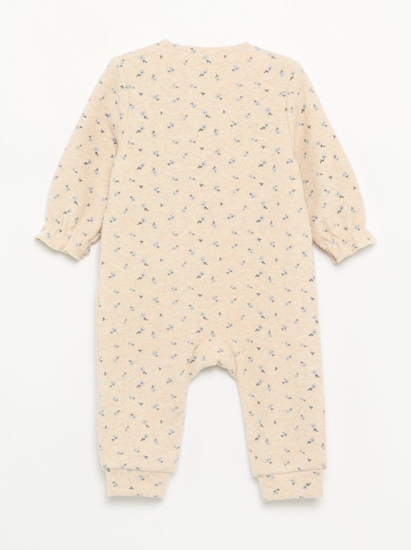 Velour Long-Sleeved Footless Sleepsuit Beige - Kiabi