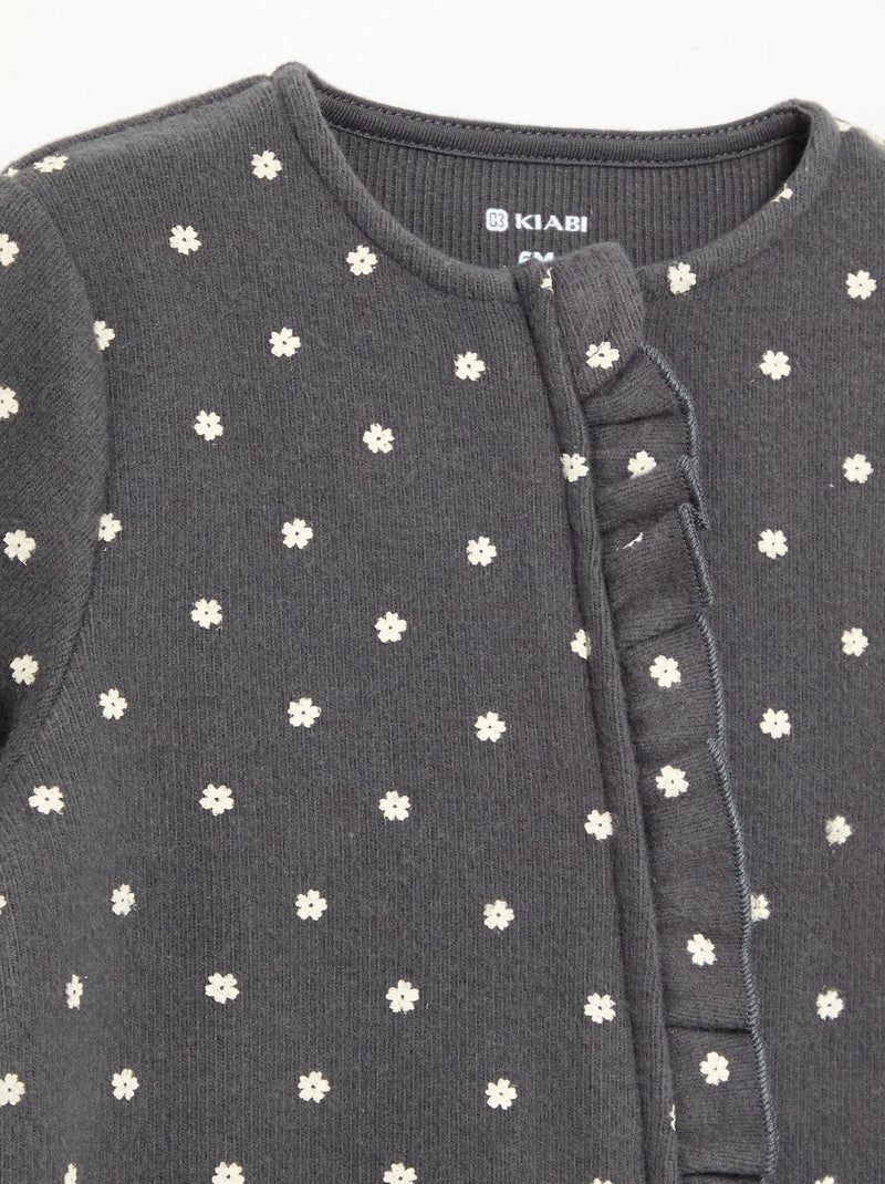 Velour Long-Sleeved Footless Sleepsuit Grey - Kiabi