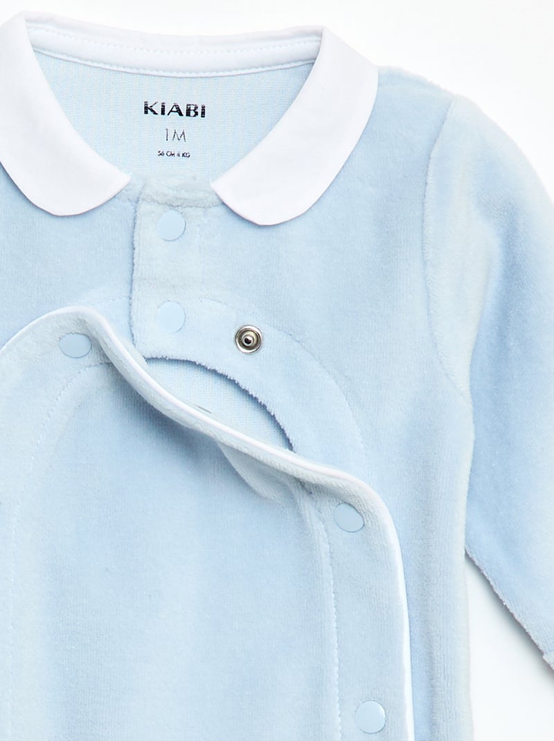 Velour sleepsuit with Peter Pan collar Blue - Kiabi