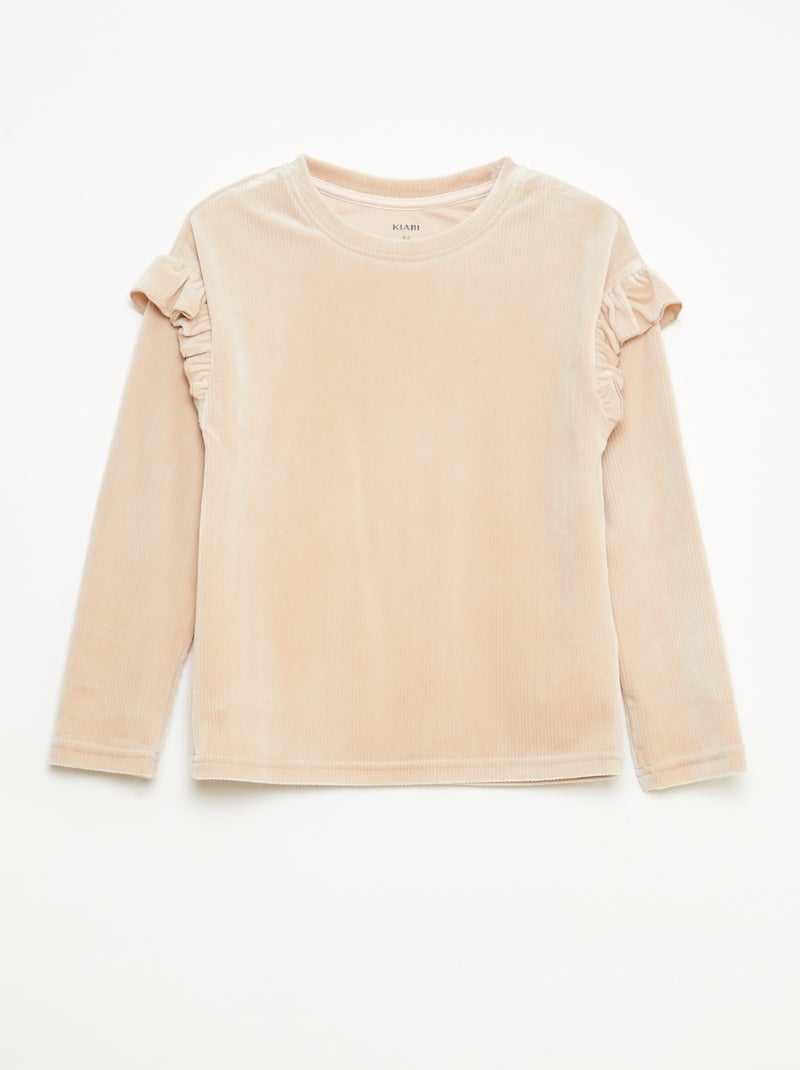 Velour T-shirt + Pants Set - 2 pieces Beige - Kiabi