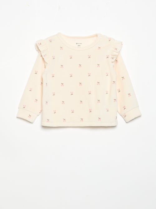Velvet 2-Piece Pyjama Set: Ruffled Sweatshirt & Trousers - Kiabi Velvet 2-Piece Pyjama Set: Ruffled Sweatshirt & Trousers - Kiabi