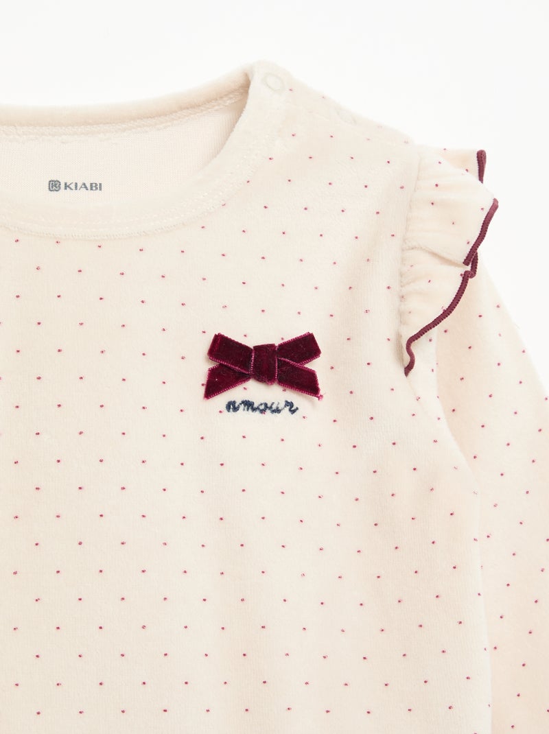 Velvet 2-Piece Pyjama Set: Ruffled Sweatshirt & Trousers Beige - Kiabi