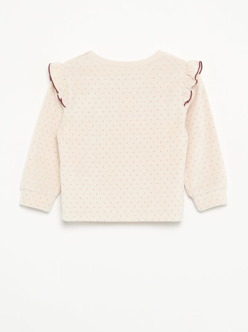 Velvet 2-Piece Pyjama Set: Ruffled Sweatshirt & Trousers Beige - Kiabi