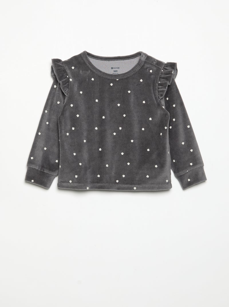 Velvet 2-Piece Pyjama Set: Ruffled Sweatshirt & Trousers Black - Kiabi