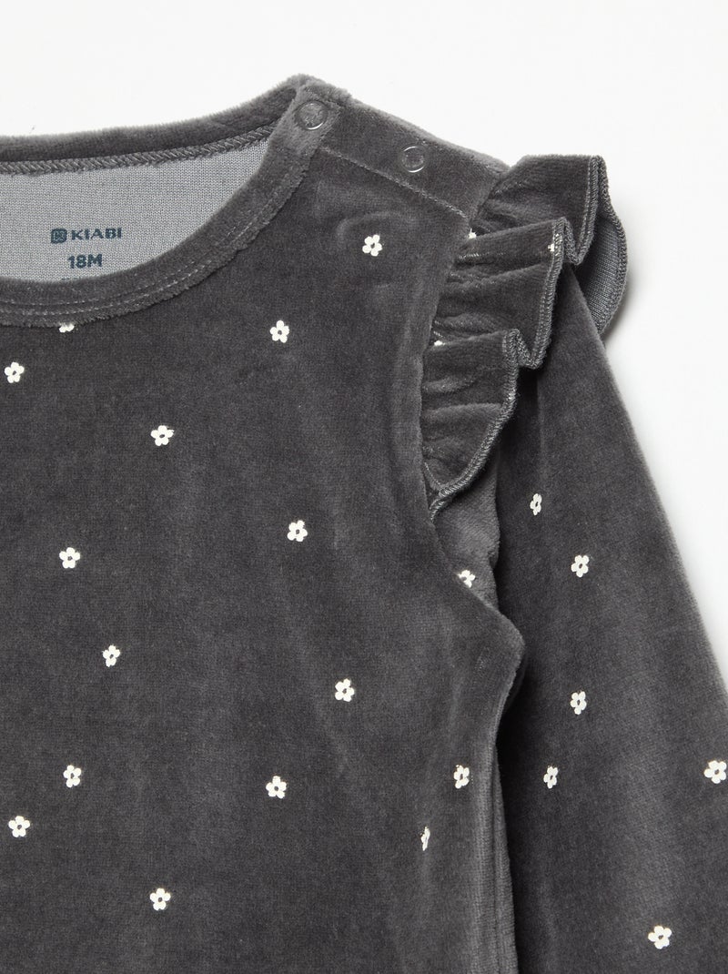 Velvet 2-Piece Pyjama Set: Ruffled Sweatshirt & Trousers Black - Kiabi