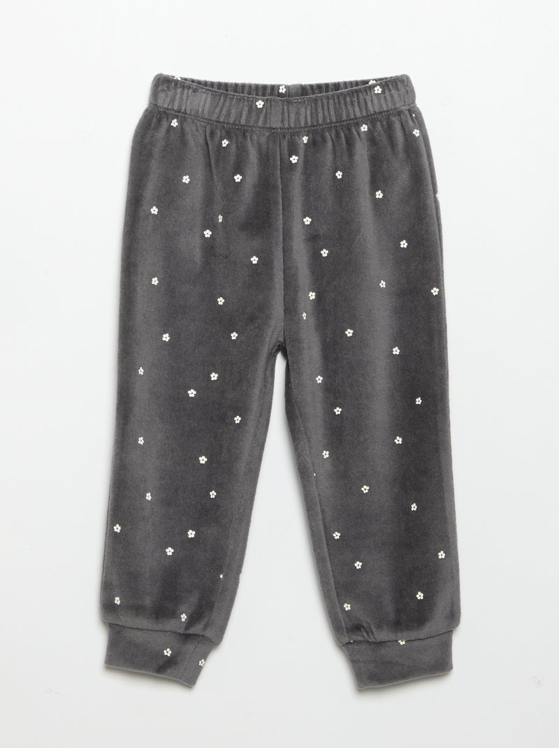 Velvet 2-Piece Pyjama Set: Ruffled Sweatshirt & Trousers Black - Kiabi
