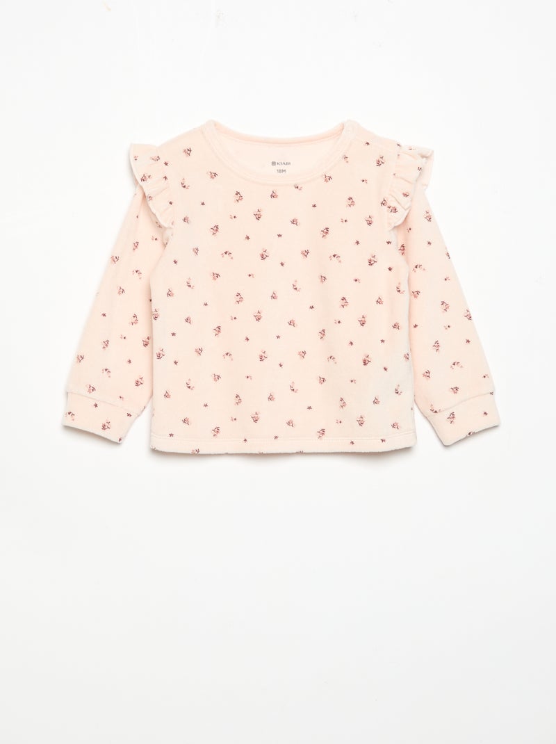 Velvet 2-Piece Pyjama Set: Ruffled Sweatshirt & Trousers Pink - Kiabi