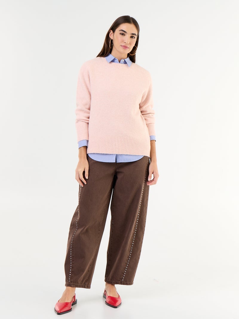 Verlängerter Pullover aus Mouliné-Strick Rosa - Kiabi
