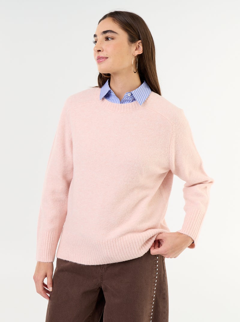 Verlängerter Pullover aus Mouliné-Strick Rosa - Kiabi
