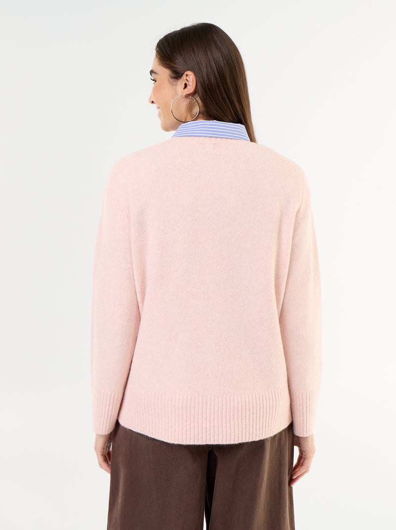 Verlängerter Pullover aus Mouliné-Strick Rosa - Kiabi