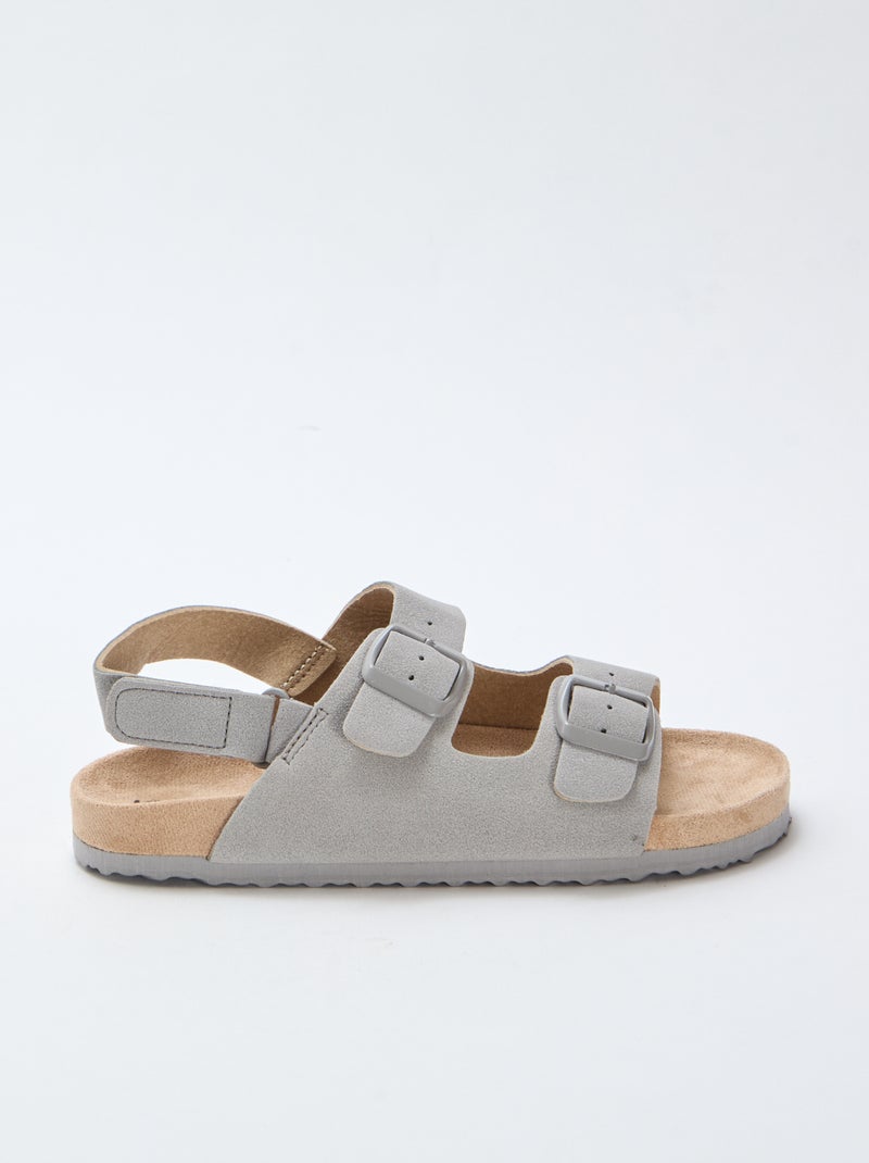 Verstellbare flache Sandalen aus Wildlederimitat Grau - Kiabi
