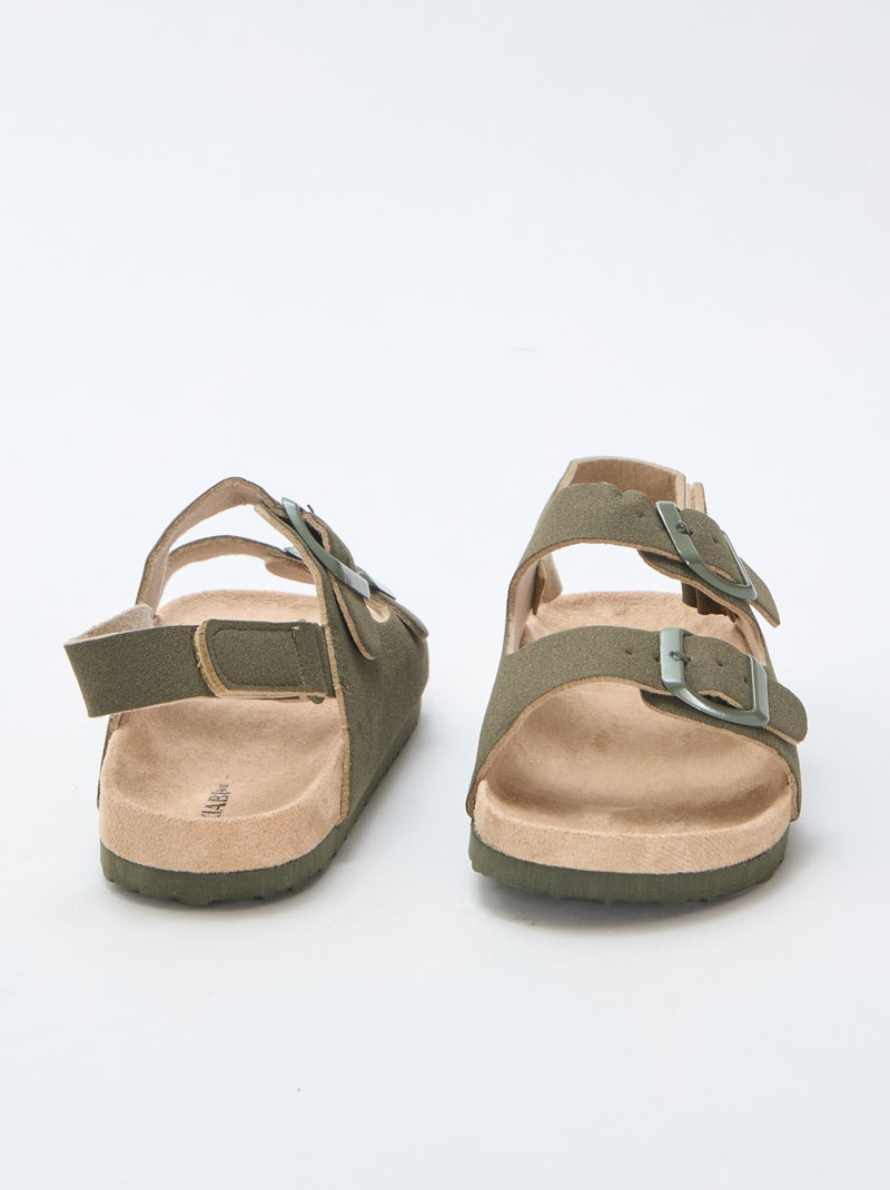 Verstellbare flache Sandalen aus Wildlederimitat Khaki - Kiabi