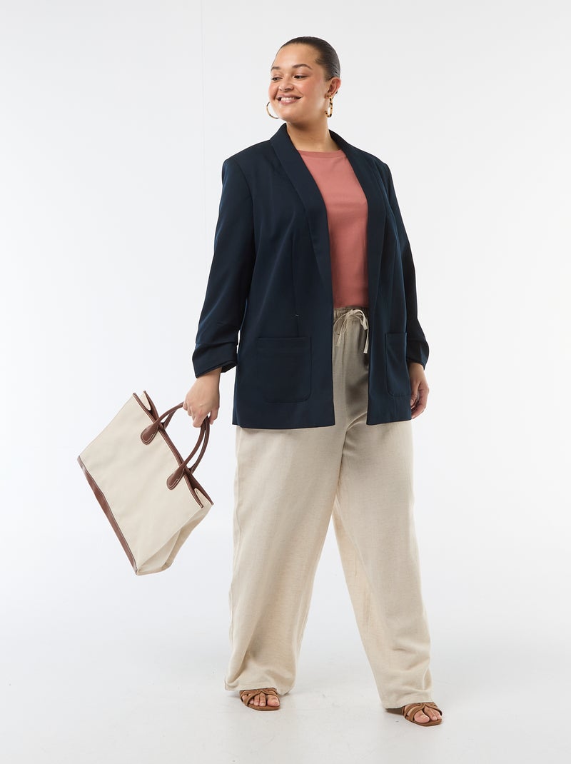 Veste blazer longue avec manches effet retroussé Bleu - Kiabi