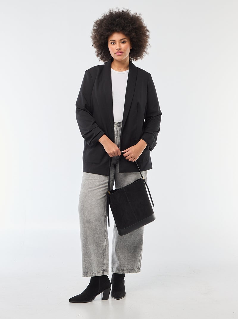 Veste blazer longue avec manches effet retroussé Noir - Kiabi