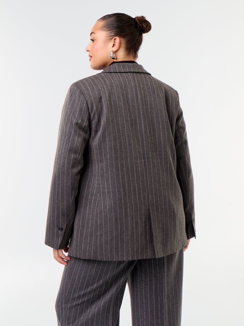Veste blazer mi-longue avec strass Gris - Kiabi