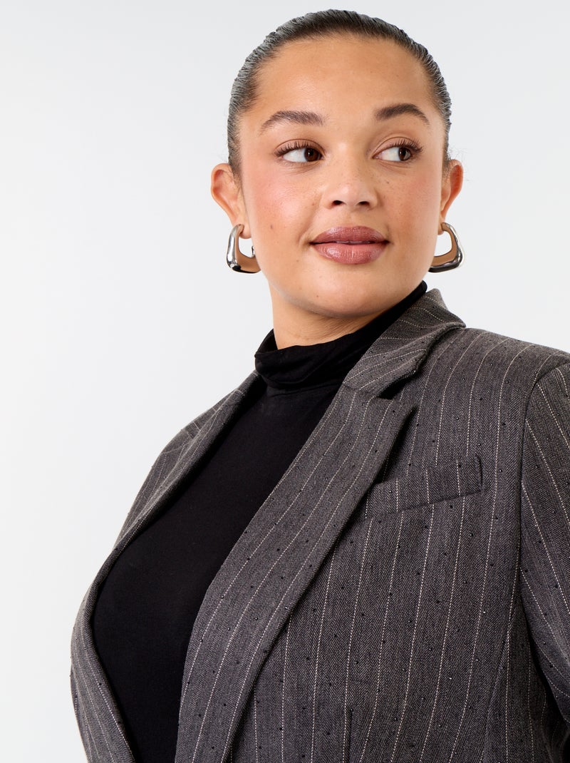 Veste blazer mi-longue avec strass Gris - Kiabi