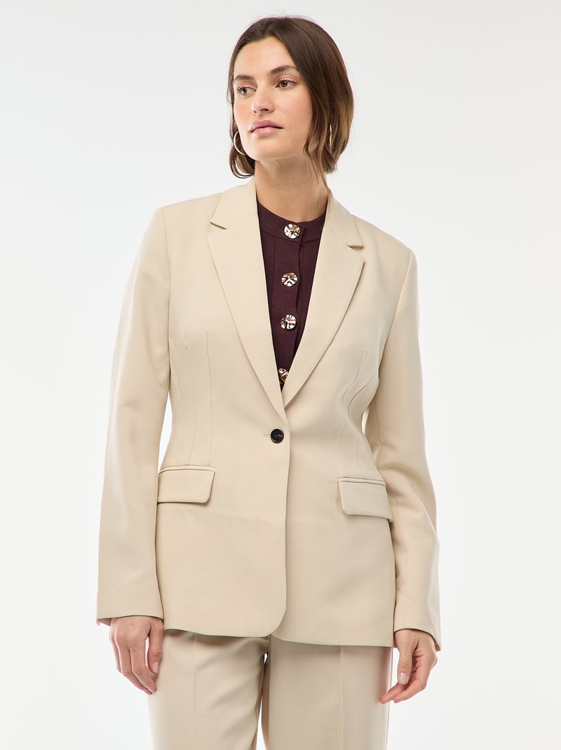 Veste blazer unie à la coupe cintrée Beige - Kiabi