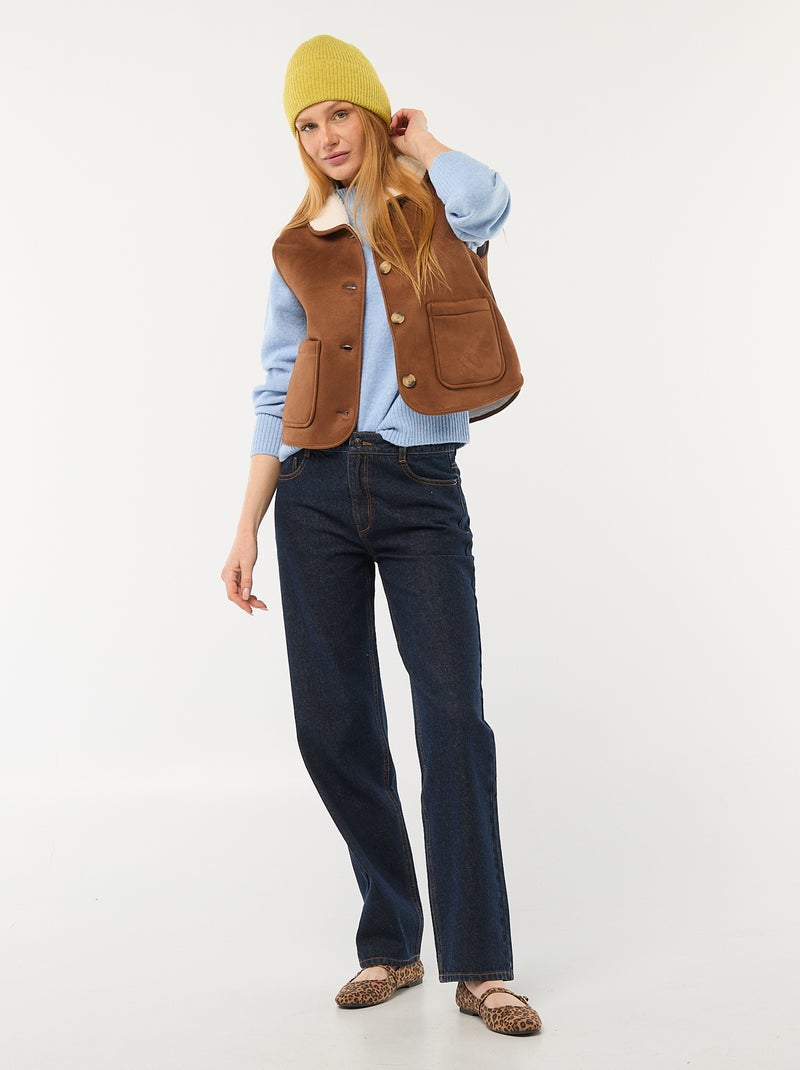 Veste courte sherpa sans manches Marron - Kiabi