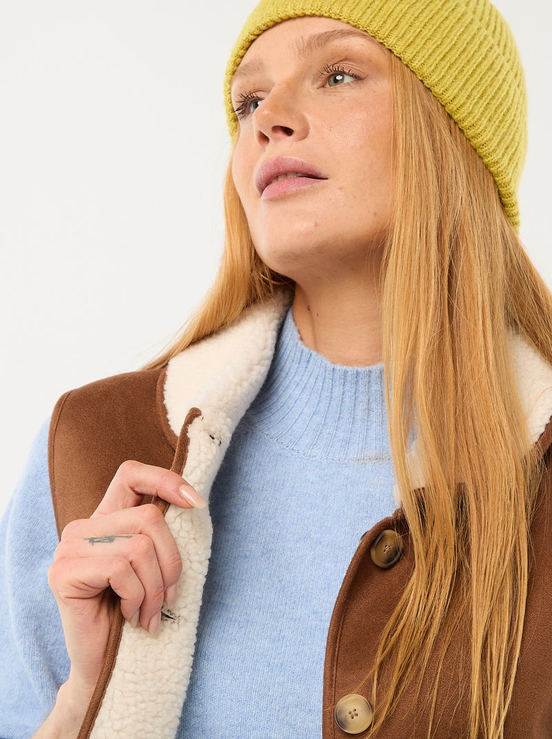 Veste courte sherpa sans manches Marron - Kiabi