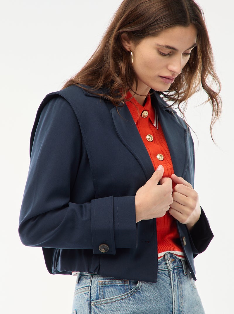 Veste cropped style trench Bleu - Kiabi