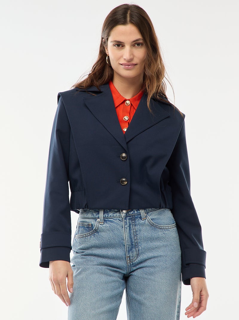 Veste cropped style trench Bleu - Kiabi