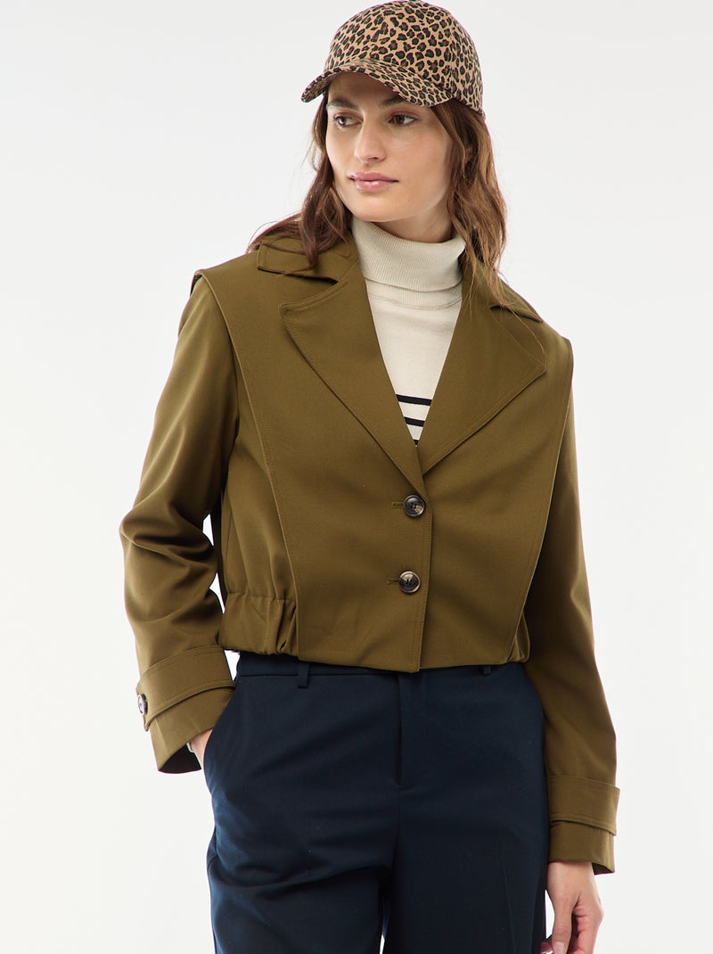 Veste cropped style trench Vert - Kiabi